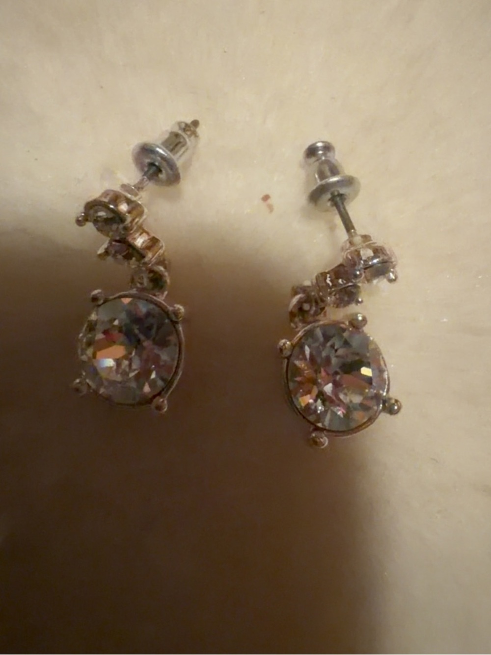 Crystal Drop Stud Earrings - Silver Tone